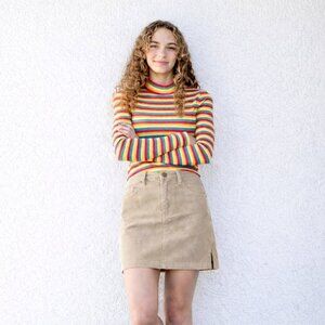 Jalate womens Corduroy mini skirt Cream/beige Junior sz 13/14 Vtg 90s split jean